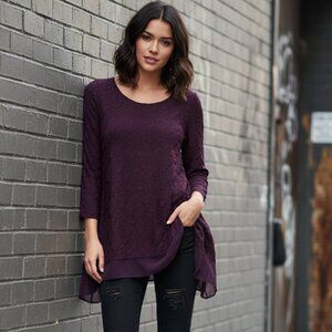 Simply Vera Purple Floral Jacquard Top XS Boho Whimsigoth Moody Witchy Coastal